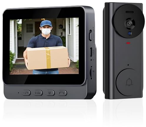 Snovire Timbre de Puerta con cámara, Timbre inalámbrico con Pantalla IPS de 4,3 Pulgadas, conexión Bluetooth de 2,4 G, intercomunicador de cámara HD de 170°, grabación automática de vídeo y grabación