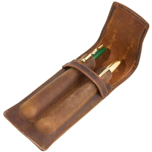 GORGECRAFT Doppeltes Stiftetui Aus Leder Tragbar Vintage Handgefertigt Crazy Horse Echtes Leder 2 Steckplatz Füllfederhalter Hülle Tasche Schutzhülle Für Zwei Kugelschreiber Geschäftsreise 16 x 6.8cm
