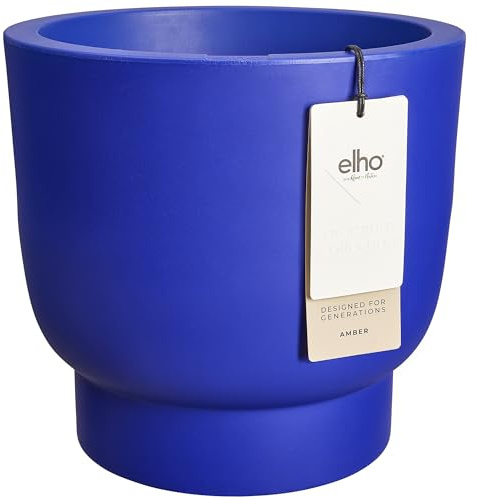 Elho Amber Grail 40 - Maceteros Decorativos - Interior & Exterior - 100% Plástico Reciclado - Ø 38 x H 36 cm - Azul/Royal Blue