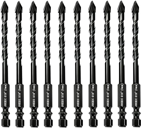 Larouoba 10pc 3/16” Black Ceramic Drill Bit Eccentric Drill Bit Set, 5mm Masonry Drill Bit Sets Concrete Drill Bit for Glass,Brick,Plastic,Cement,Wood,Ceramic,Metal,Marble.
