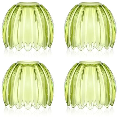 Teenyyou 4 Pcs Glass Tulip Lamp Shades Flower Art Sconce Shade 1.65 Top x 4.45 Dia. x 4.33 H Lily Lampshades Replacement for Floor Table Chandelier Decor Sconce Vanity Pendant Light Covers (Green)