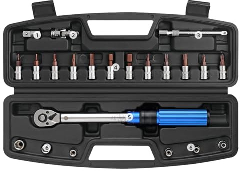 Fyearfly Juego de llaves dinamométricas de 1/4 pulgadas, kit de reparación de bicicletas de 22 piezas, herramienta de precisión de 2-24 Nm, enchufes hexagonales y barra de extensión para bicicletas de