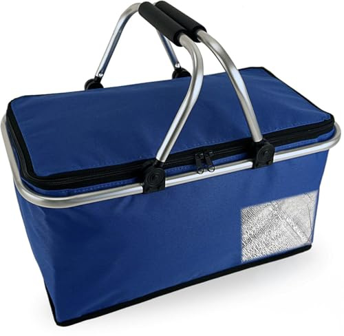 Einkaufskorb mit Kühlfunktion, faltbar 30L mit Alurahmen (Blau)