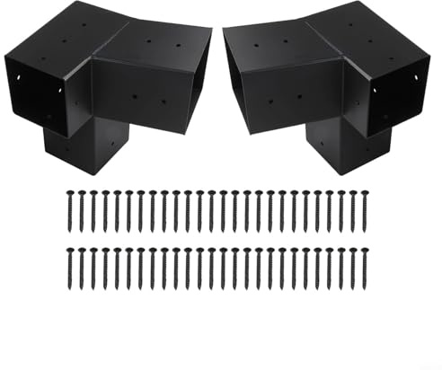 Slanted Roof Pergola Bracket Set for 4x4 Posts, Steel Wall Mount Hardware with 3-Way & Unidirectional Options, Black Outdoor Gazebo Support Kit(Left 15°+Right 15°)