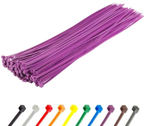 Gocableties Heavy Duty Long Purple Cable Ties, 370mm x 4.8mm, Pack of 100, Premium Nylon Zip Ties, Plastic Tie Wraps, Secure Self-Locking Mechanism, for Home, Garden, Office and DIY