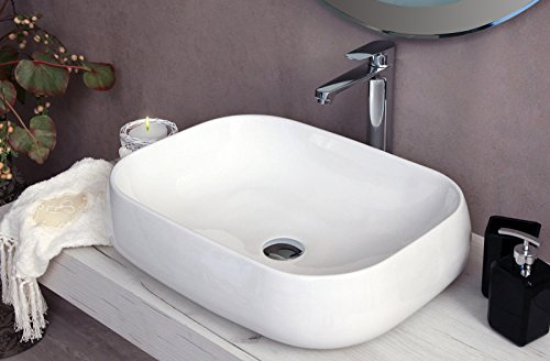 Yellowshop - Lavabo Da Appoggio Cm 56 x 43 Bacinella Lavandino Lavello In Ceramica Bianco Sanitari Bagno Design Moderno Modello Glam2