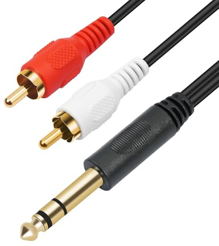 SiYear Vergoldeter 6,35 mm TRS-Stereo-Stecker auf 2 Cinch-Stecker, Audio-Y-Splitterkabel, 1,5 m