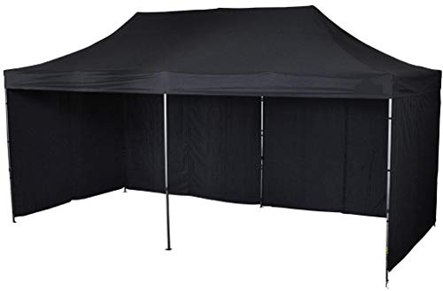 Bastionshop - Pavillon Zelt, Faltpavillon, Partyzelt, Grillpavillon mit Rahmen aus Stahl - Marktstand ideal für Märkte, in 60 Sekunden gebaut - für Freien, Garten, Party, Hochzeit - 2x3m - Schwarz