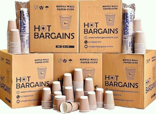 500 X 8oz Cups Disposable Coffee Cups Kraft Cups Tripple Walled Ripple Cups - Limited Time Offer
