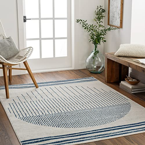 Livabliss Nairobi Wohnzimmer Boho, großer Schlafzimmer 160x216 cm - e für Esszimmer mit geometrischem Muster, Skandinavischer Wohnzimmer modern in Elfenbein und Blau