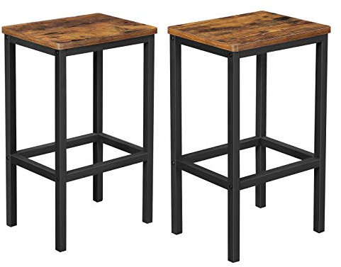 VASAGLE Bar Stools Set of 2, Breakfast Stool Chairs, for Kitchen, Dining Room, Living Room, Industrial Style, Rustic Brown and Black LBC65X, 40 x 30 x 65 cm