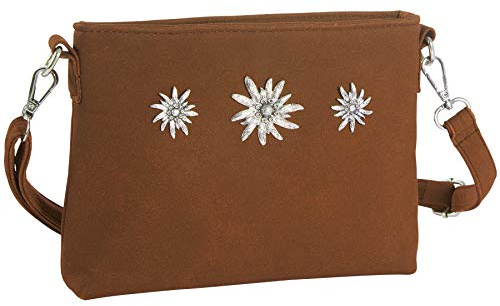 dressforfun Dirndl Tasche, Handtasche Damen mittelgroß, Trachten Mode, Trachtentasche Wildlederoptik, Edelweiß, Damen Tasche, Umhängetasche, Oktoberfest Accessoires, Damen-Schultertaschen - braun