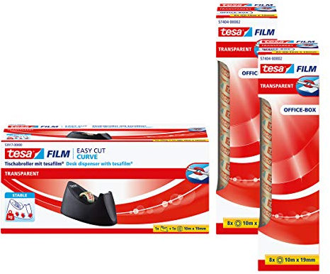 tesa Easy Cut Curve Tischabroller (Curve inkl. 1 Rolle & 16 Rollen extra)
