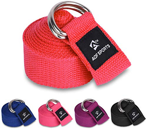 AQF Sangle Yoga étirement elastique musculation resistance band Ceinture à Anneau en D réglable, 100% Pure Cotton pour Corps Stretching avec Tailles 1.8M/2.4M/3M (3M, Rouge)