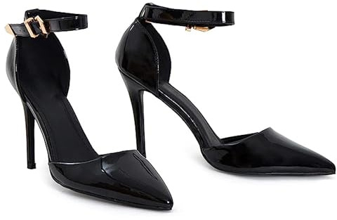 Damen Herren Unisex Pumps mit Knöchelriemen, Schnalle, Stiletto-Absatz, Übergröße 43-46 - 46, schwarzer lack, 42 EU