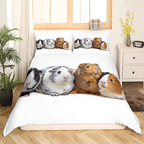 Loussiesd Nettes Meerschweinchen Bettwäsche Set 135x200cm für Mädchen Jungen Kinder Kinder 3D Haustier Maus Bettbezug Set Lustige tierbedruckte Betten Set Kinderzimmer Dekor Bettwäsche Kollektion 2St