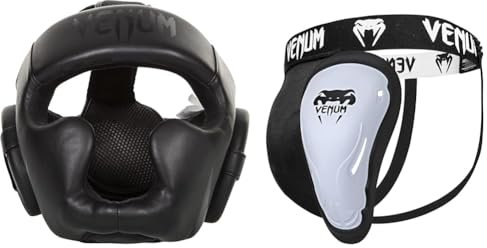 Venum Unisex Baş koruması Challenger 2.0 Kopfschutz, Schwarz/Matt, Einheitsgröße EU & Unisex dybdebeskyttelse hallenger Tiefschutz, Schwarz/Weiß, L EU