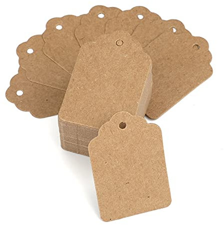 G2PLUS 1000 Stück Kleinen Preisetiketten Hängeetiketten Preisetiketten zum Anhängen 3.2X5CM Preisetiketten,Flohmarkt Preisschilder für Kleidung Schmuck Display (Braun)