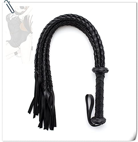 MeHam Cravache et Fouet en Cuir de Haute qualité pour Club équestre, Cadeau Surprise d'accessoires d'équitation (Noir)