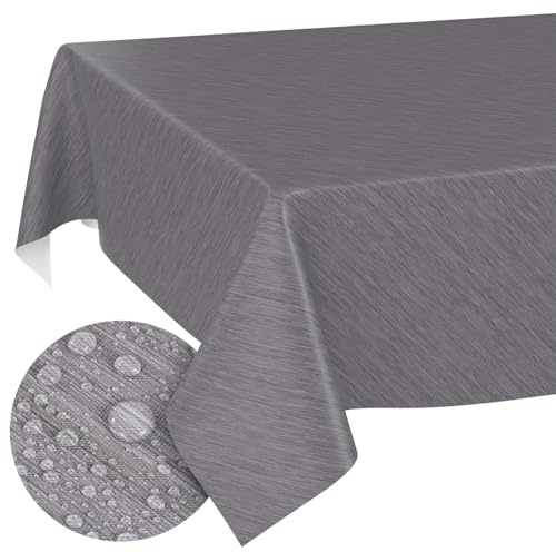 ANRO - Mantel de Hule, Mantel Encerado, con Borde de Corte, Aspecto Textil, Color Gris, 240 x 140 cm, para Mesa de jardín