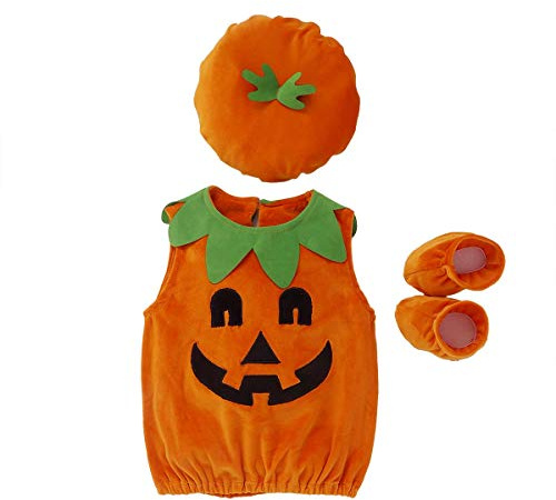 M9ppzzur7 Newborn Baby Girl Boy Halloween Outfits Sleeveless Pumpkin Romper Bodysuit Hat Socks Halloween Costumes 0-3Y (Orange, 0-6 Months)