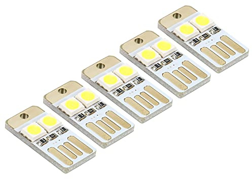 PATIKIL 6000-6500K Mini USB LED Light, 5 Pack 0.3W Portable Night Light Slim Lamp Module for Camping Laptop Keyboard, Clear White Light