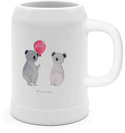 Mr. & Mrs. Panda Bierkrug Koala Luftballon - Geschenk, 500ml, Bierkrug Steingut, Steinkrüge, 0, 5 l, Koalabär, Party, Bierkrüge, Geburtstag