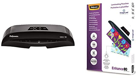 Fellowes Calibre A4 Laminiergerät für 80-125 Micron Folien, Inkl. 10 Gratis Folien, Schwarz/Grau & 5306114 ImageLast Laminierfolien, 80 Mikron (2 x 80 mic), 100 Stück