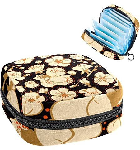 Damenbinden Aufbewahrungstasche, Period Kit Tasche für Schule, Menstruationstasse Tasche, Damenbinden Pads Organizer Tasche, Blume Schwarz Muster