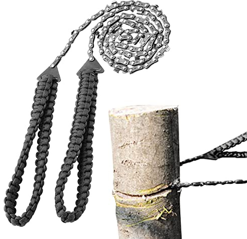 Pocket Chainsaw, Chain Handsaw Fast Wood and Tree Cutting with Paracord Handle, Hand Rope Chain Saw Survival Equipment Camping Accessories for Backpack Hiking Hunting (26-11 Teeth)