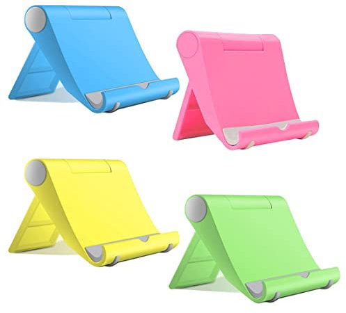 WJI 4 pezzi Porta Cellulare da Tavolo Regolabile Universale,Supporto Telefono,Scrivania Holder Stand anche per Reggi Tablet o Poggia Smartphone Sostegno per tavola o comodino(Blu,giallo,rosa e verde)
