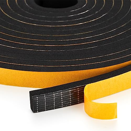 50 Feet Weather Stripping Door Seal, 3/8 Wide X 1/8 Thick Door Seal Strip High Density Foam Tape Adhesive Strip for Door Soundproofing,Window Insulation (3/8 x 1/8 x 50FT, Black)