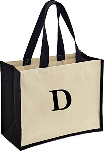 Super Lemon Personalisierte bestickte Strandtasche aus Segeltuch, Monogramm-Geschenktasche für Frauen, D, one size