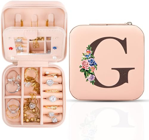 Portagioie da viaggio con specchio, organizer per anelli, collane e orecchini, portagioie personalizzato, regali per donne e ragazze,G