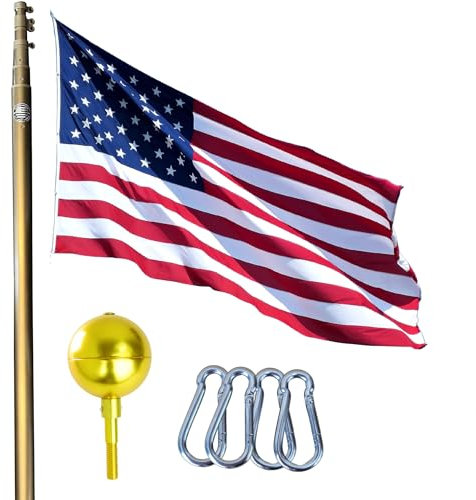 Service First Bronze Heavy Duty 20FT Telescoping Indepedence Edition Residential Flagpole Kit - Anti Tangle Swivel Ring Design - Stainless Steel Clips - 100MPH Wind Tested