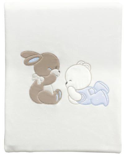 Copertina Pile Ricamata Carrozzina Lettino Neonato Coperta Bambini Multifunzionale Morbido Bebè Passeggino Copertura Universale Dormire Traspirante (CARROZZINA, Serie “Sempre amici” Cielo)