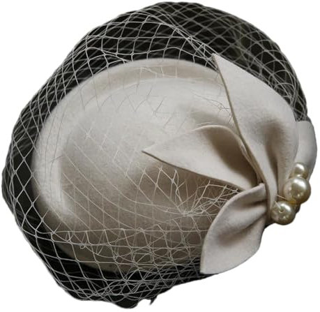 Schicker Damenhut aus Wolle, für Hochzeit, Bankett, Kopfschmuck, Party, Filz, Fedora, elfenbeinfarben, Einheitsgröße