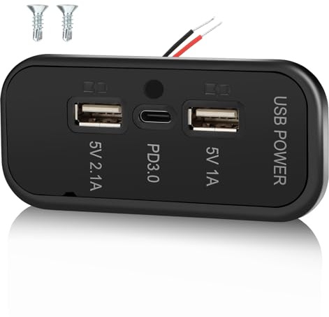 Gibbab 3 Ports 12V Prise USB pour VR 45,5W, Charge Rapide PD3.0 Type-C & Deux Ports A 3,1A Montage Mural, Adaptateur de Chargeur de Prise Auto pour VR Bateau Bus Quad Moto Camion