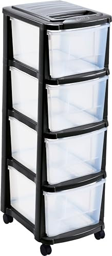 M-Home Rollcontainer Schubladenrollwagen PLS6241 Rollcontainer Schubladenschrank Kunststoff, mit 4 Schubladen