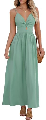 CUPSHE Damen Sommerkleid Boho V Ausschnitt Ärmellos Standkleid Twist Front Freizeitkleider Urlaub Maxi Dress Minze L