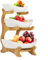 WEIGR 3 Layer Multi-Layer Ceramic Fruit Plate Bamboo Wooden Frame Household Sushi Plate Basket Bowl Holder Vegetables Storage Stand Kitchen Organizer (Weiß)