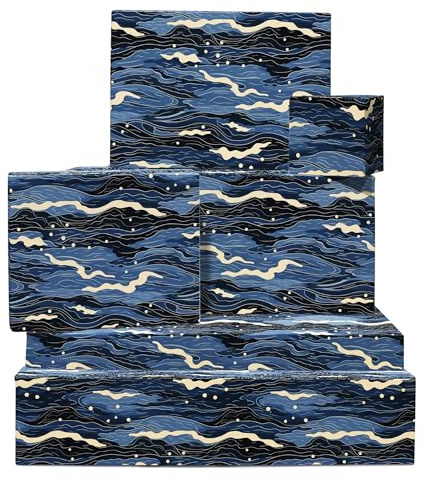 Geschenkpapier Blau – 6 Bögen Geschenkpapier Mit Anhängern – Meereswellen – Geburtstagspapier Für Männer Und Frauen – Mit Aufklebern – Von Central 23