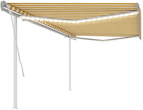 Gelenkarmmarkise Einziehbar, LAPOOH Sichtschutz Balkon, Balkon Markise, Seitenmarkise, Klemmmarkise, Sonnenvorhang, Balkonmarkisen, 5x3 m Gelb und Weiß