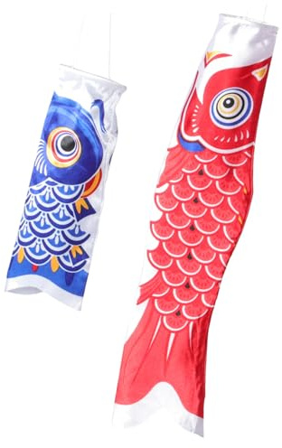 FUNOMOCYA 2pcs Japanese Carp Windsock Flags Vibrant Hanging Fish Decor for Outdoor Festivals Restaurants and Gardens Mouth -catching and Weather Resistant