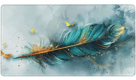 Feder Mauspad XXL 500x250X3MM Große Kunst Mousepad, Schwarz Gaming Schreibtischunterlage mit Genähte Kanten and rutschfeste Gummibasis, PC Gaming Zubehör für Home Zimmer Office, Geschenke für Männer