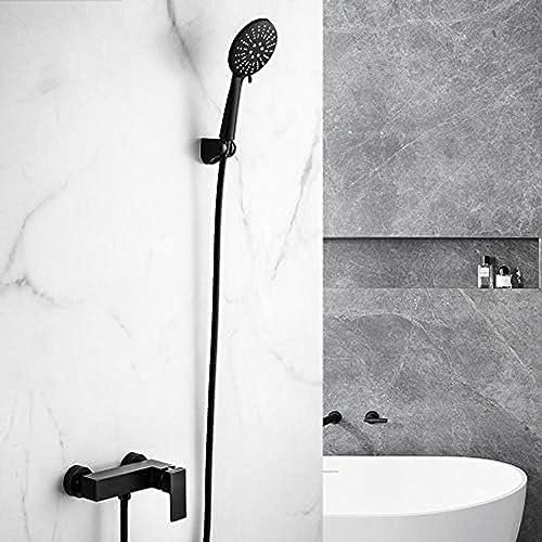 Duscharmatur, Schwarzes Messing, Wandmontage, Badewannenarmatur, Regendusche, Hand-Einhebelmischer, Luxus-Keramik-Badezimmer-Mischbatterie