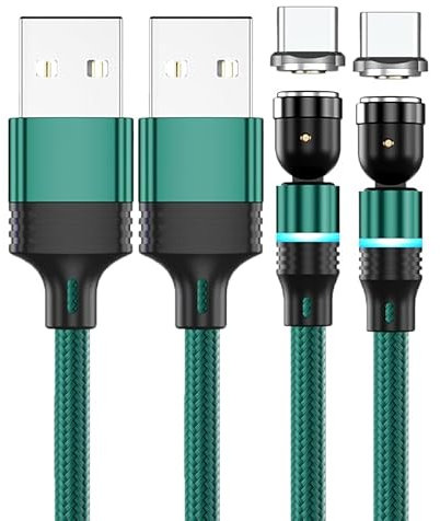 BITHAI Magnetisches USB-C-Ladekabel 2 Stück 3 A magnetisches USB-Kabel mit Typ-C-Adapter unterstützt QC 3.0 Schnelllade-Datentransfer Nylon-geflochtenes Magnet-Ladekabe (1m*2)