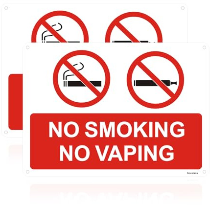Acuxiaza 2 cartelli con divieto di fumo o vaping, 250 x 180 mm, in alluminio riflettente, non fumare, in metallo, riflettente, non vaping, per locali, segnali di sicurezza in metallo, impermeabili,