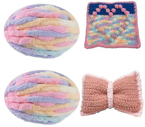 Dicke Wolle Garn, 2 X 250g Armstricken Flauschig, Soft Strickwolle Zum Häkeln für Decke, Tasche, Schals (Farbig)