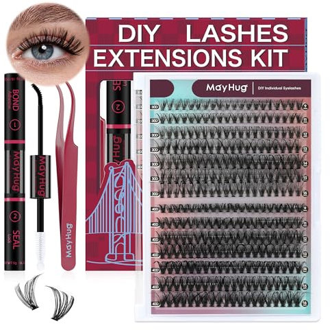 Mayhug Kit Ciglia Finte 30+40D Naturale D Curl Morbido 9-16mm Ciuffetti 280Pcs